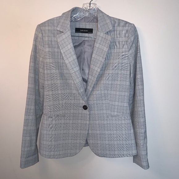 Zara Checkered Blazer Grey 6 - Picture 2 of 11